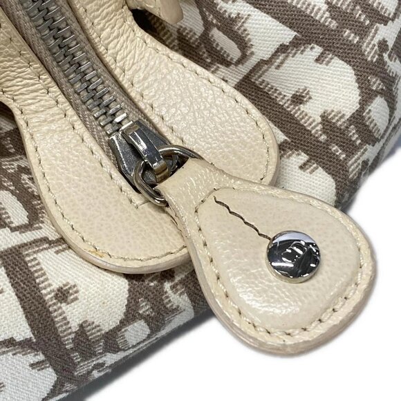 Auth DIOR/ChristianDior Flower Cream Khaki PVC Leather Handbag - Picture 12 of 16